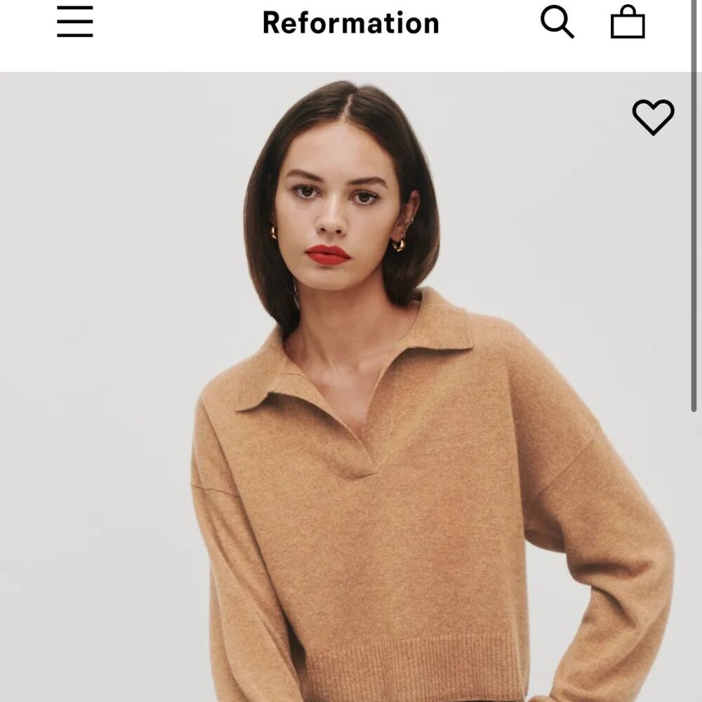 Reformation Cashmere Polo Sweater in Tan/Brown